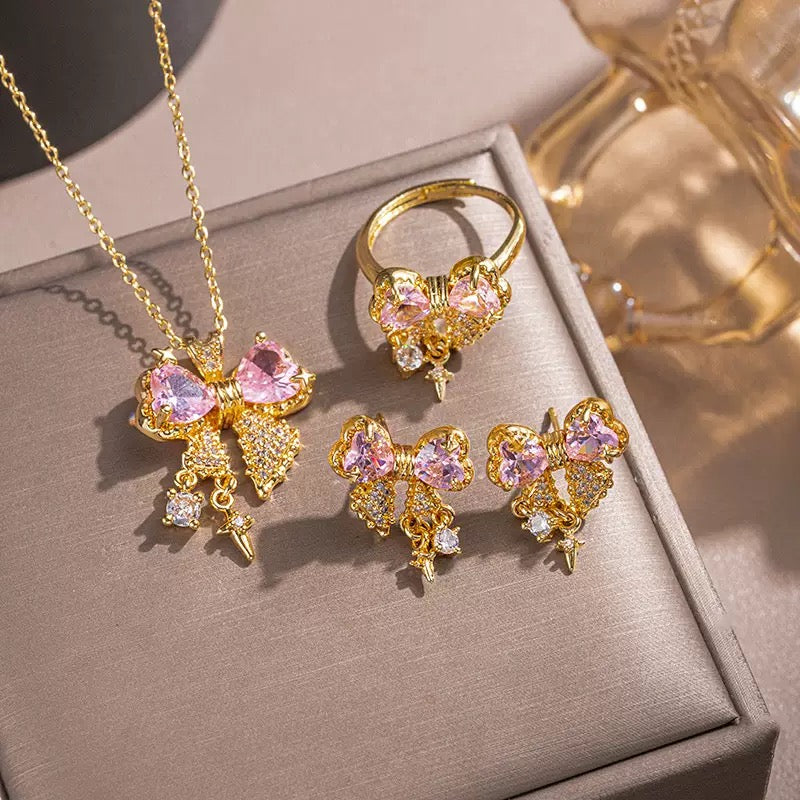 Pink Diamond Bow Jewelry Set