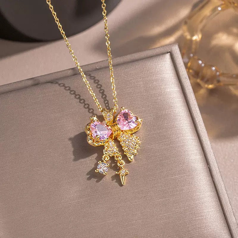Pink Diamond Bow Jewelry Set