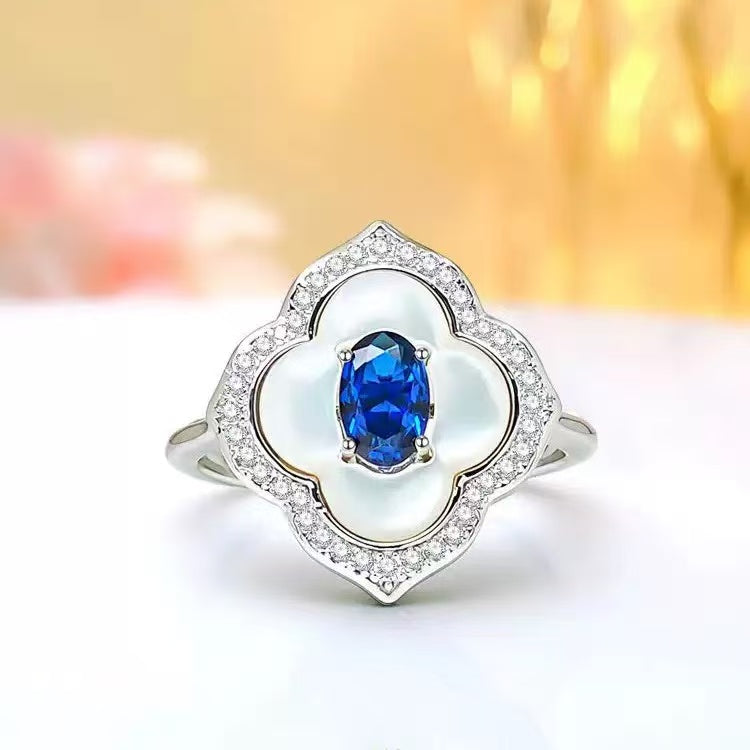 Blue Four-Leaf Clover Mother-of-Pearl Jewelry Set