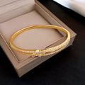18K Zircon Butterfly Bow Double Ring Bangle