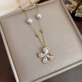 18K Gold Plated Zircon Flower Pearl Chain Necklace