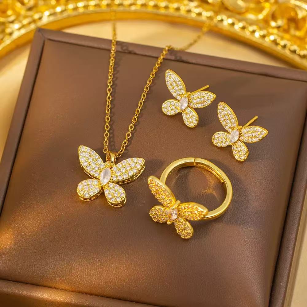 Full Diamond Butterfly Jewelry Set