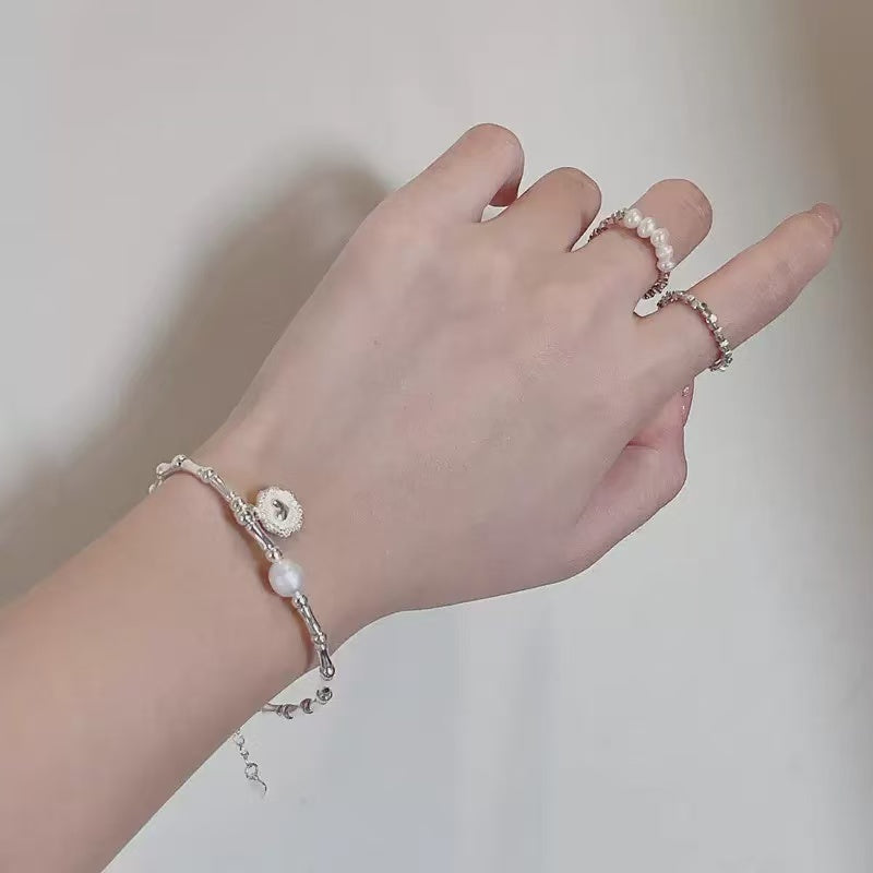 S925 Silver Bamboo Heart Pearl Bracelet