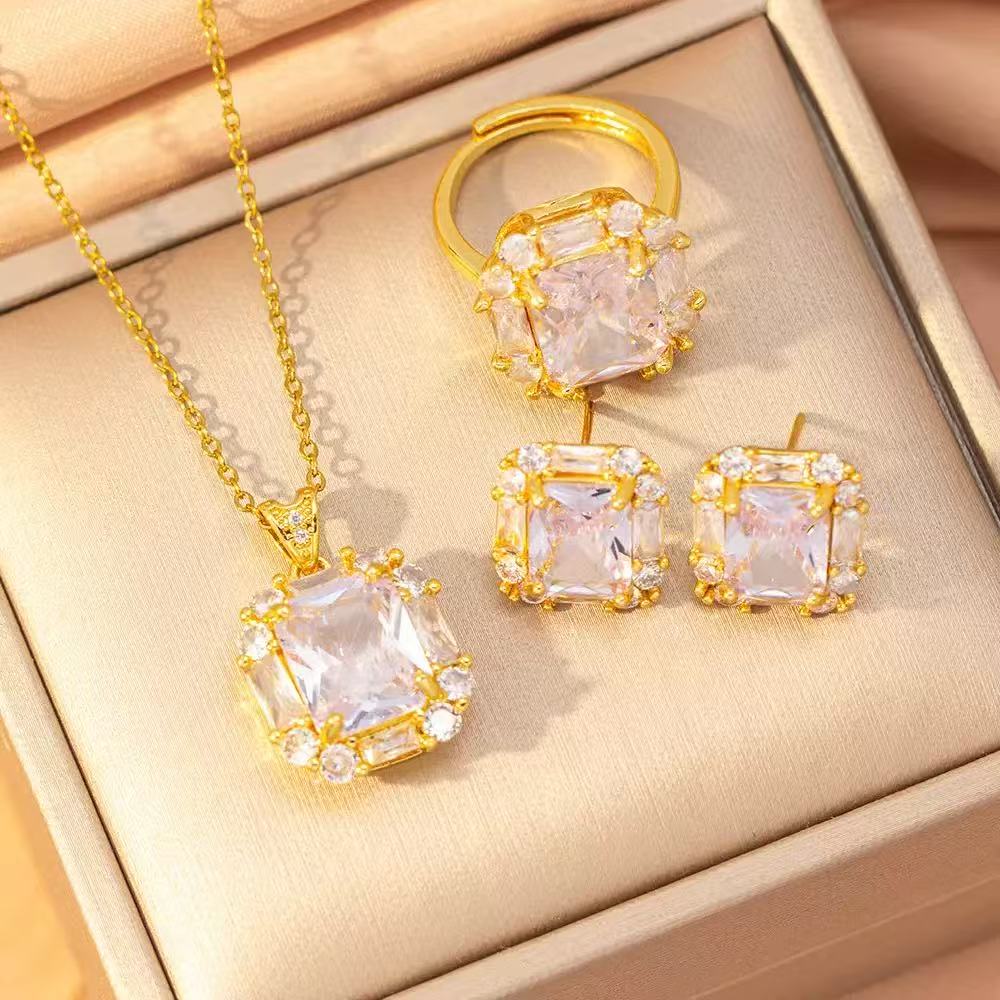 Large Crystal Square Geometric Jewelry Set