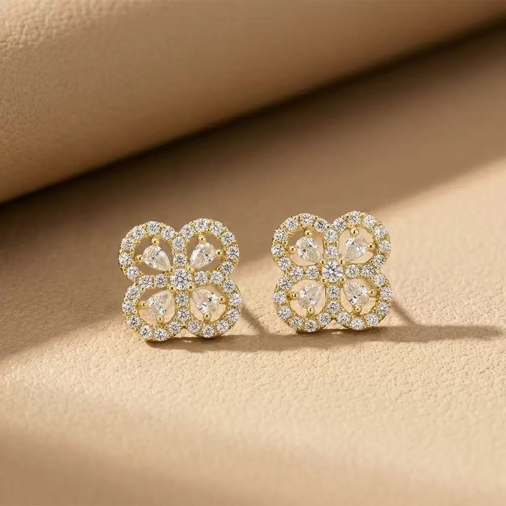 Full Diamond Four-Leaf Clover Titanium Steel Jewelry Set