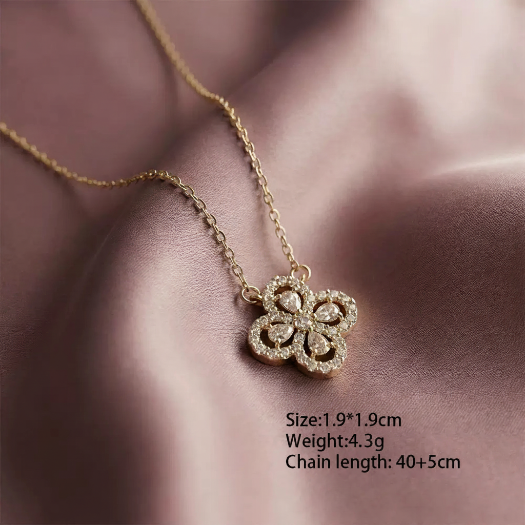 Full Diamond Four-Leaf Clover Titanium Steel Jewelry Set