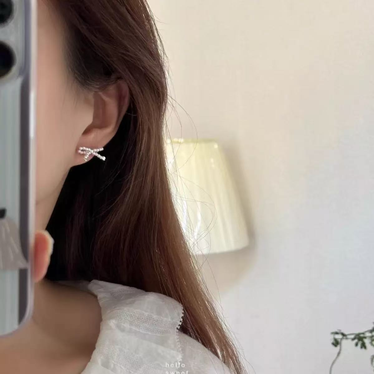 S925 Silver Beaded Bow Stud Earrings