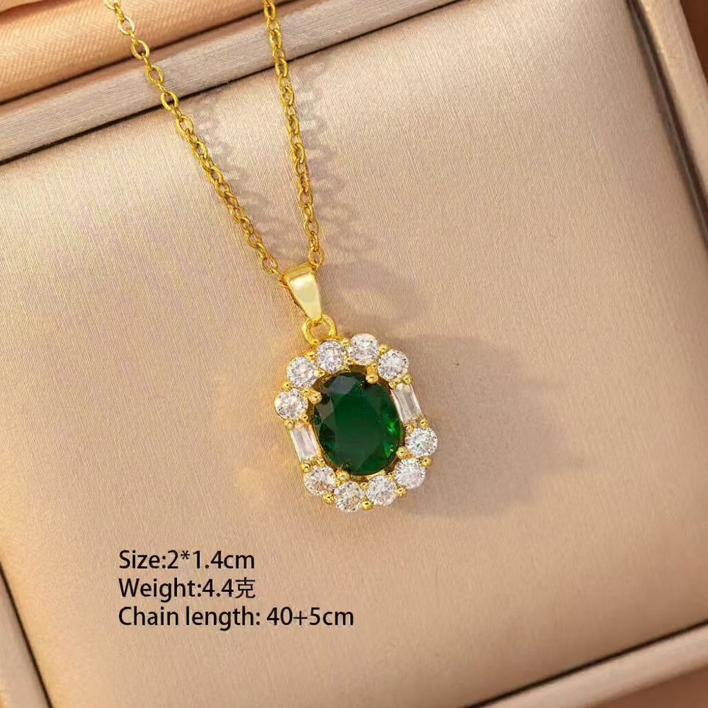 18K Gold Emerald Green Oval Crystal Jewelry Set