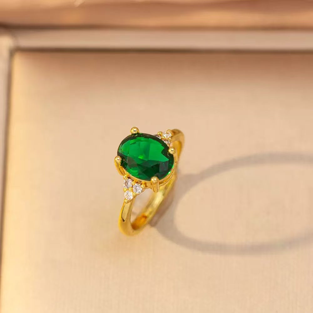 18K Gold Emerald Green Oval Crystal Jewelry Set