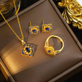 Blue Sapphire Square Gemstone Copper Jewelry Set