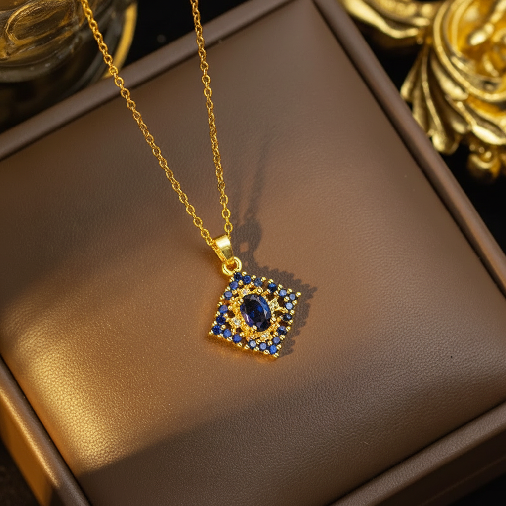 Blue Sapphire Square Gemstone Copper Jewelry Set