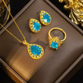 Lake Blue Teardrop Copper Crystal Jewelry Set