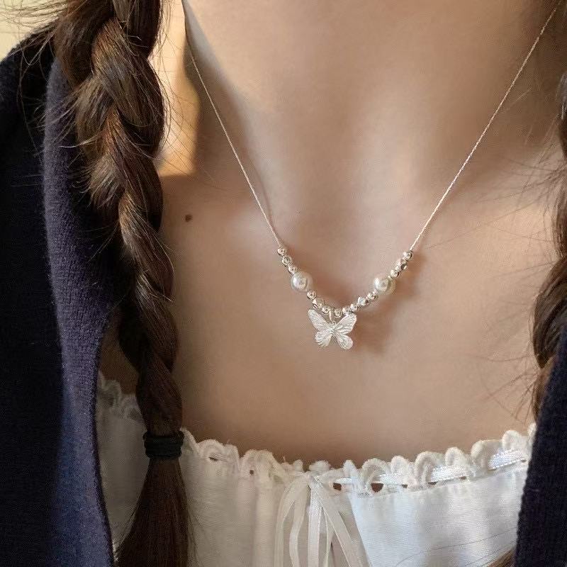 S925 Sterling Silver Pearl Butterfly Necklace
