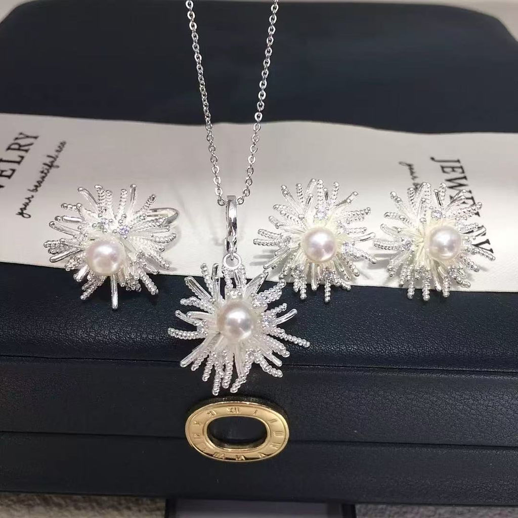 Natural Freshwater Pearl Velvet Flower Elegant Jewelry Set