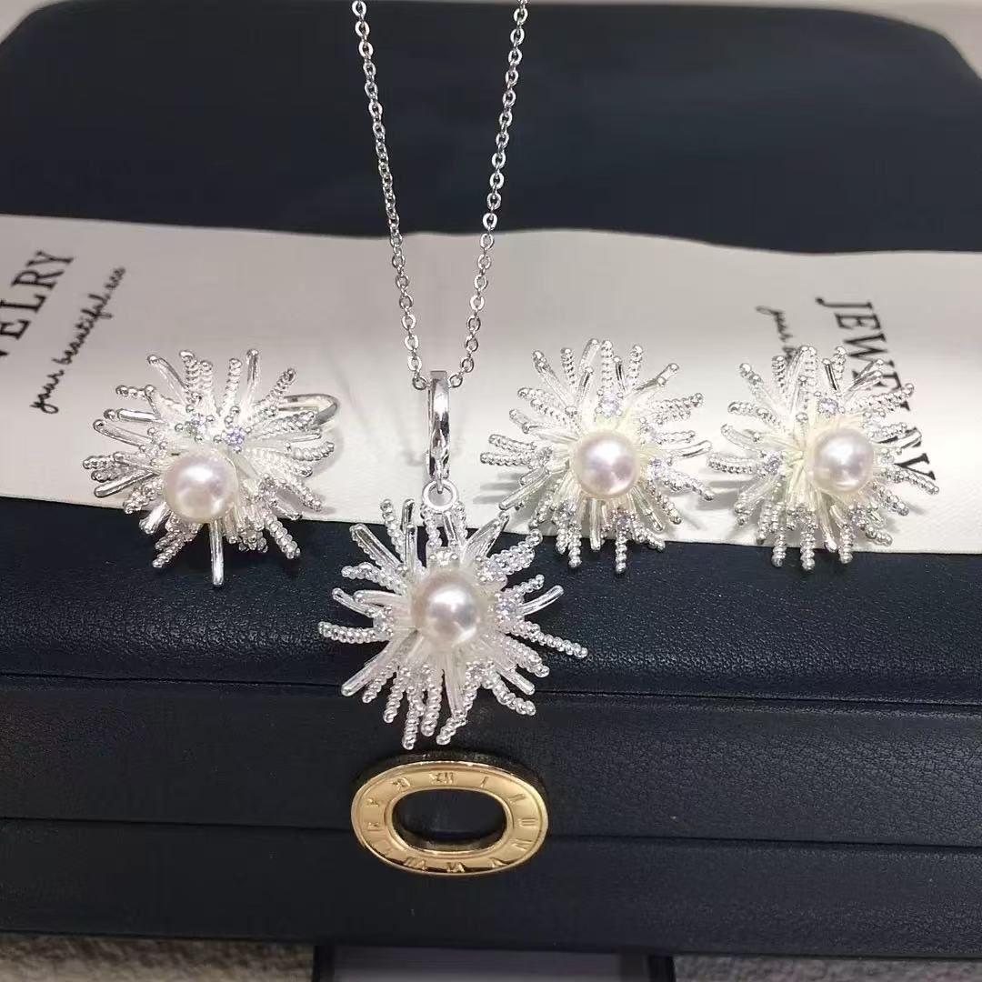 Natural Freshwater Pearl Velvet Flower Elegant Jewelry Set