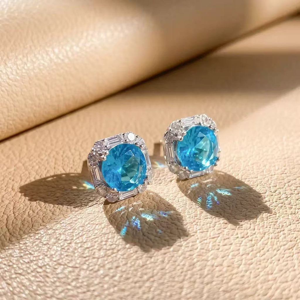 Copper Inlaid Geometric Blue Zircon Jewelry Set