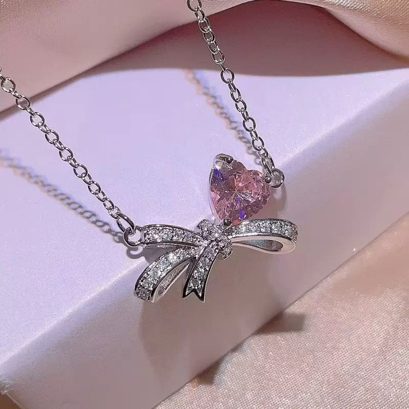 Pink Heart Bow Jewelry Set