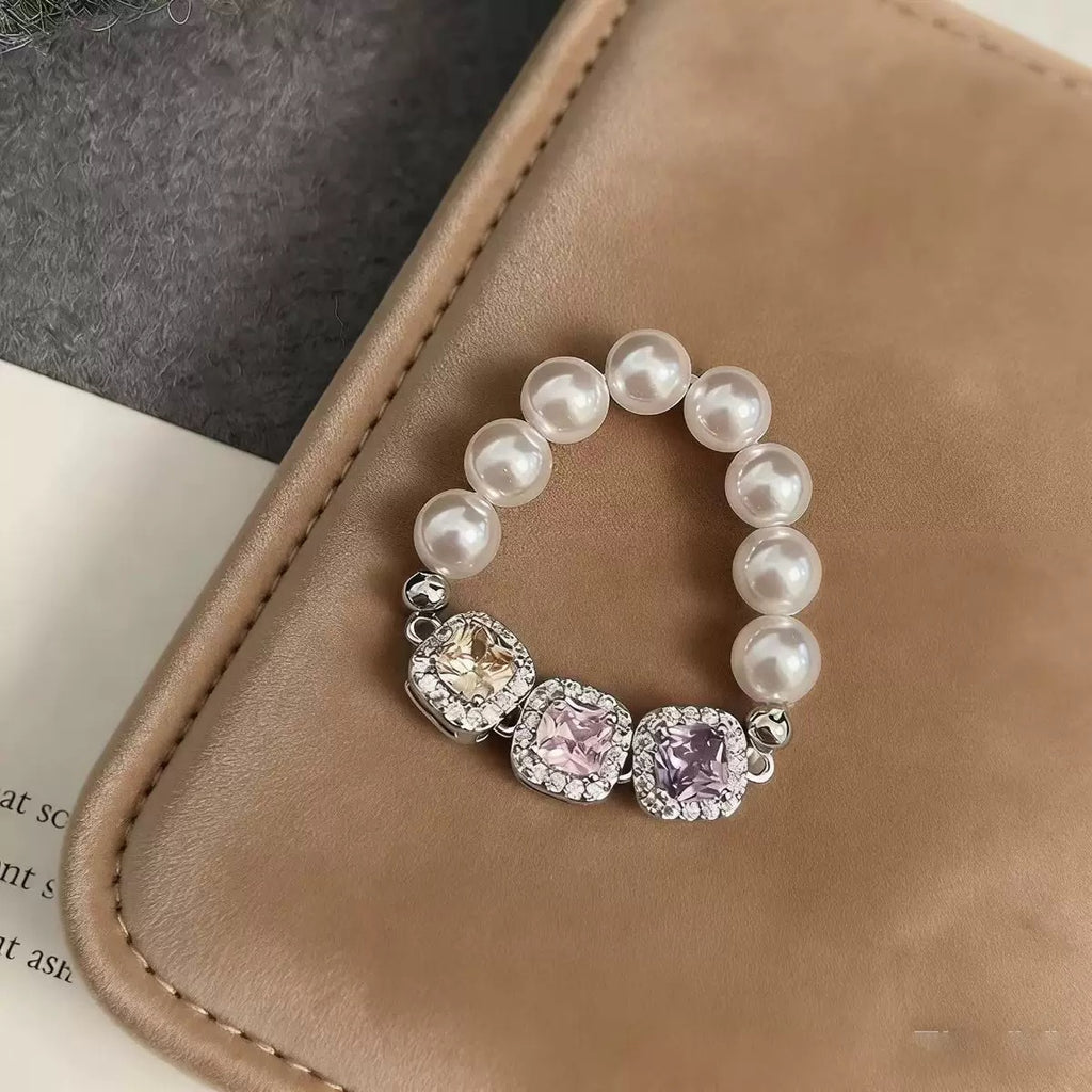 18K Gold Colorful Square Crystal Pearl Bracelet & Ring Set