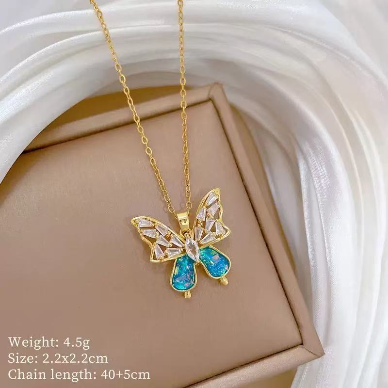 Elegant Full Diamond Blue Butterfly Necklace Set