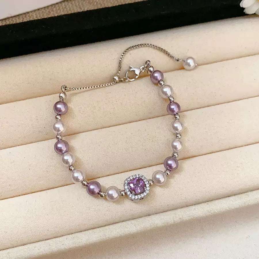 Purple Square Crystal Pearl Jewelry Set
