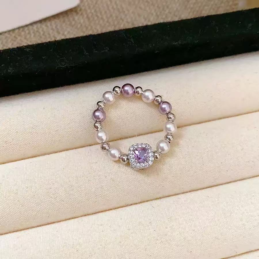 Purple Square Crystal Pearl Jewelry Set