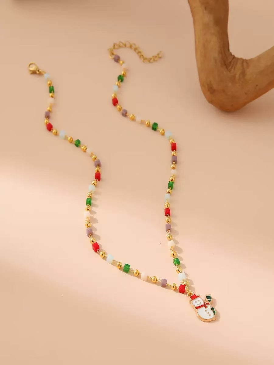 Crystal & Stainless Steel Christmas Pendant Necklace
