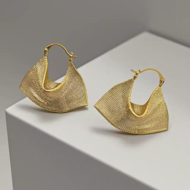 French Vintage Textured Woven Fan Earrings