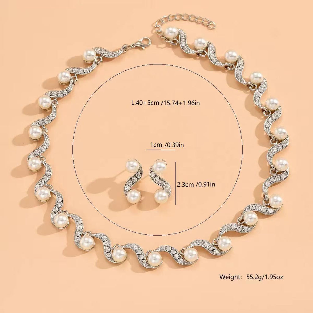 S-Wave Pearl Crystal Necklace & Earrings Set