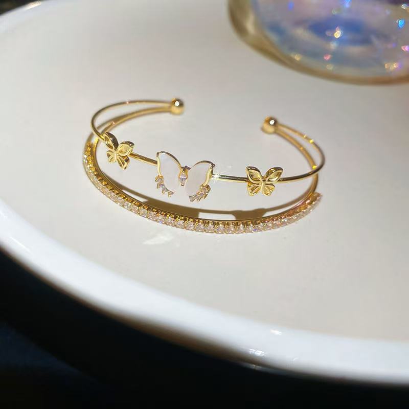 18K Open Double Layer Butterfly Bracelet