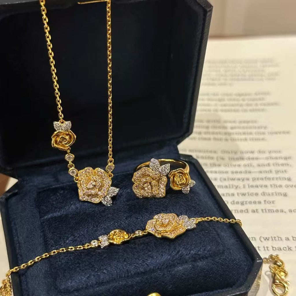 Twin Rose Pavé Necklace Set