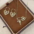 Rhinestone Four-Leaf Clover, Key & Heart Necklace