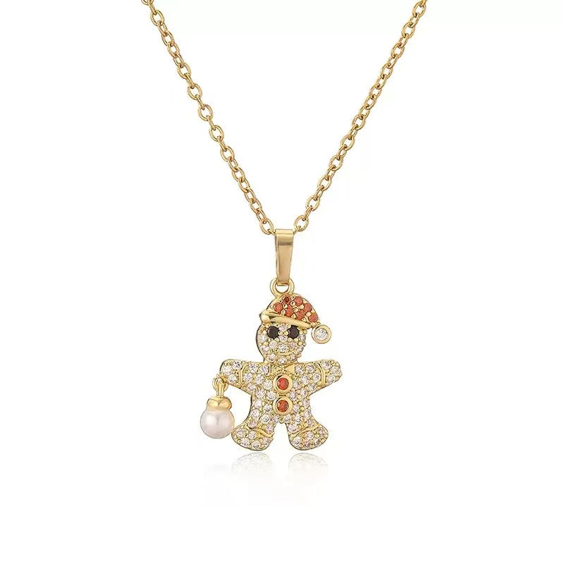Colorful Zircon Copper Christmas Charm Necklace