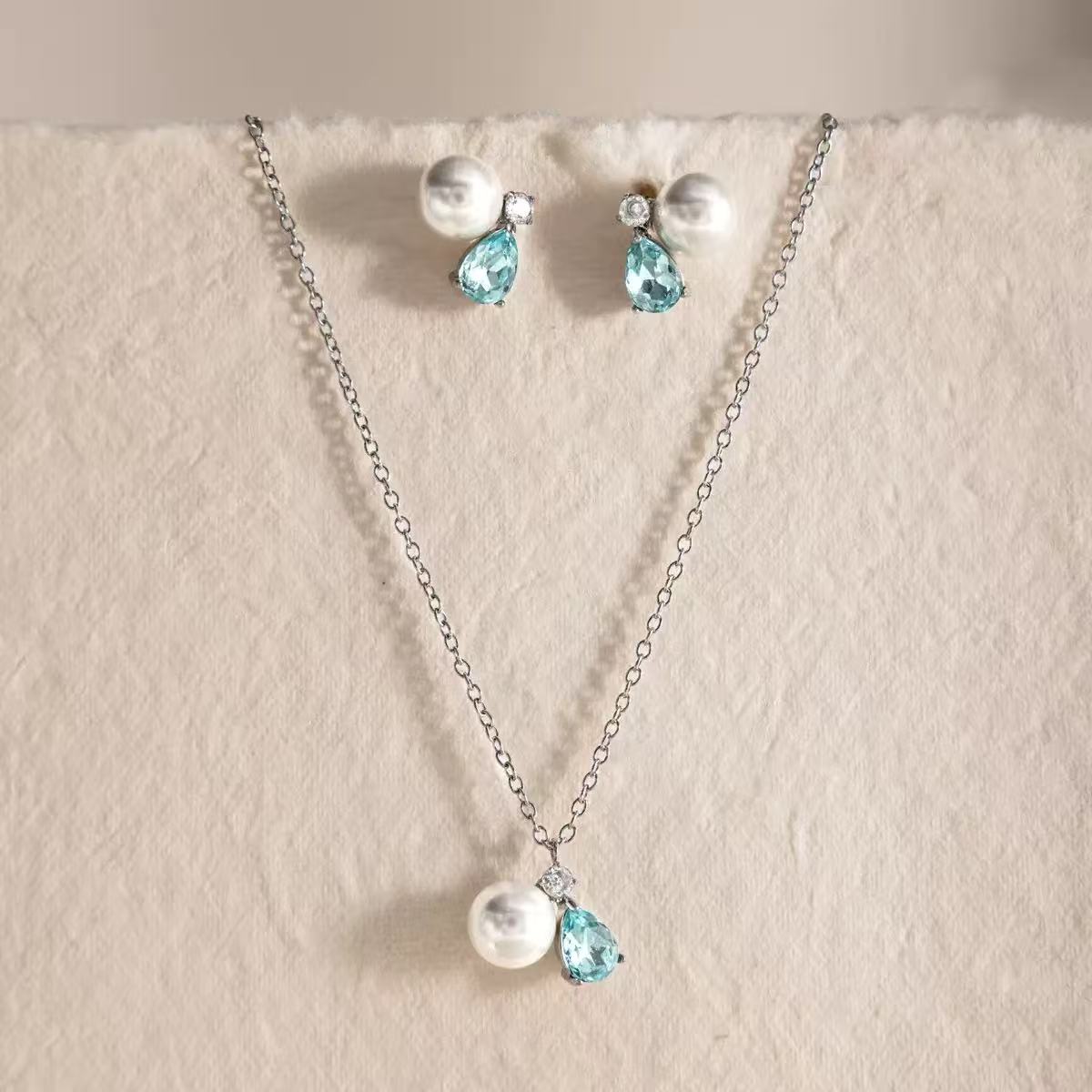 Stainless Steel Teardrop Rhinestone & Zircon Jewelry Set