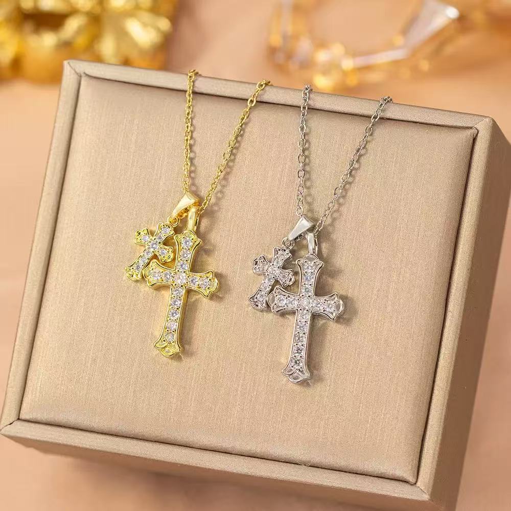 Titanium Steel Sparkling Cross Necklace