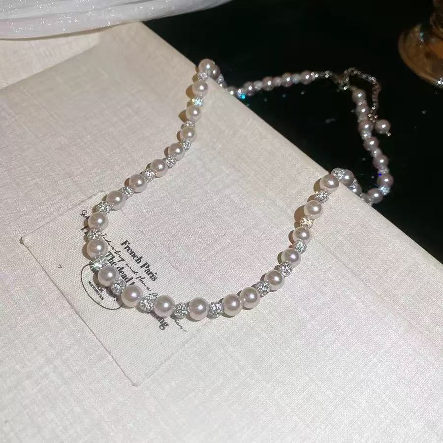 Diamond Crystal Ball Pearl Jewelry Set