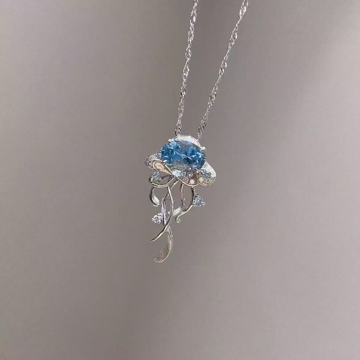 Blue Crystal Jellyfish Pendant Necklace