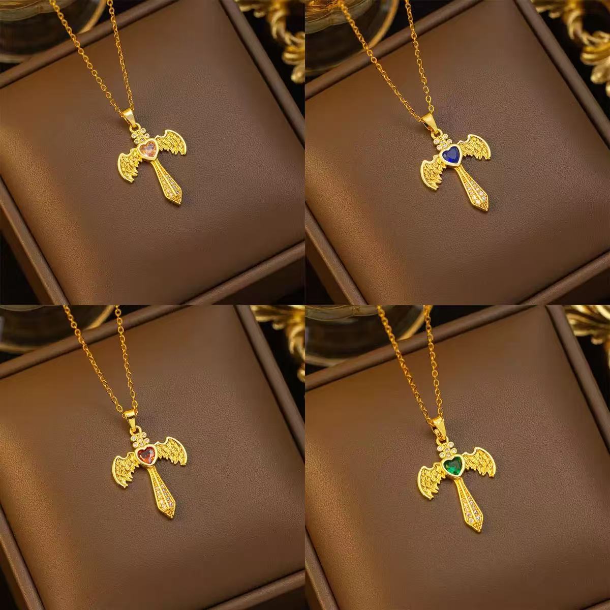 Titanium Steel Wing Cross Necklace