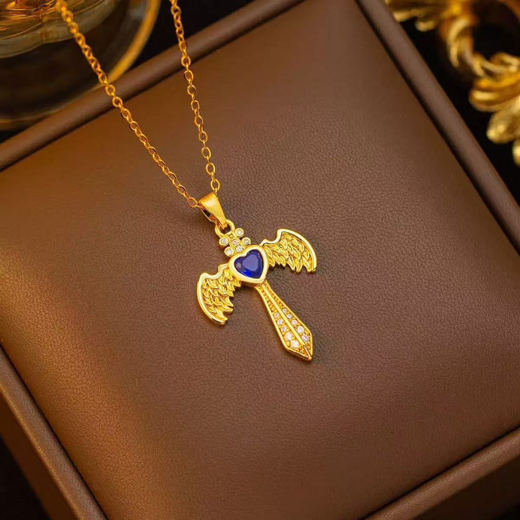 Titanium Steel Wing Cross Necklace