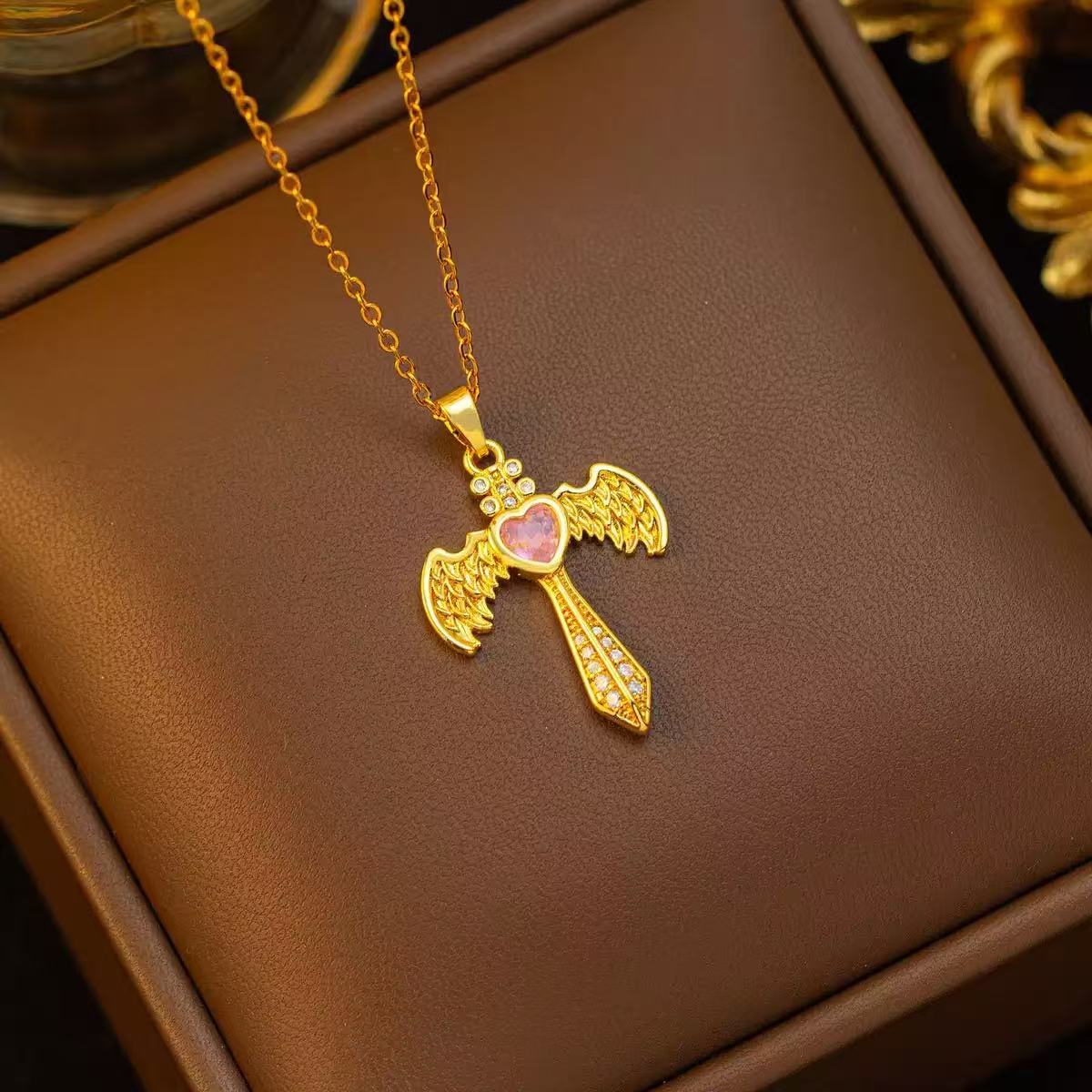 Titanium Steel Wing Cross Necklace
