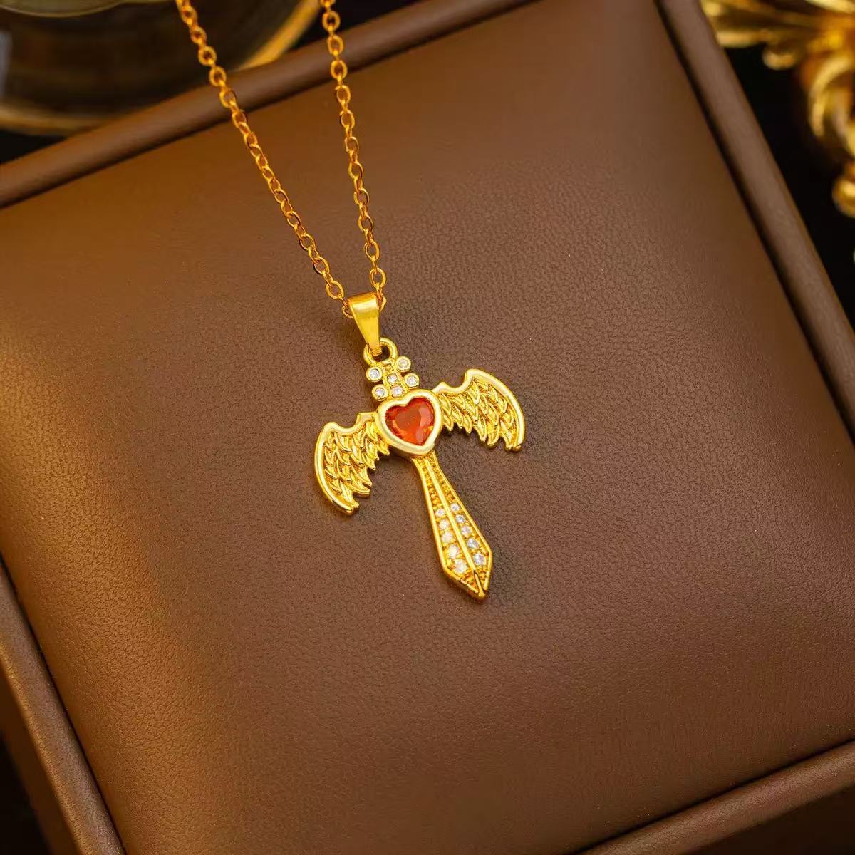 Titanium Steel Wing Cross Necklace
