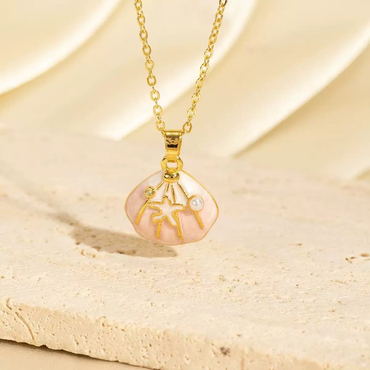 Ocean Series Copper Gold Plated Crab Pearl Zircon Necklace