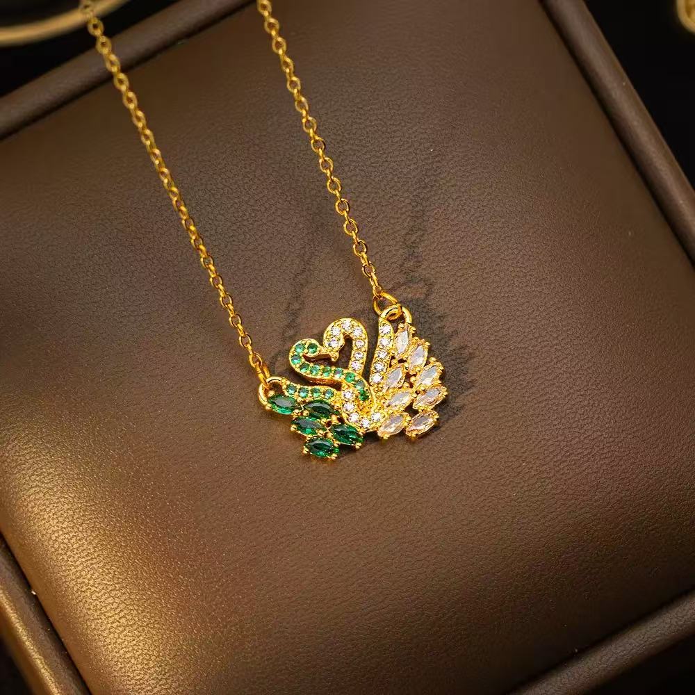 Titanium Steel Full Diamond Swan Necklace