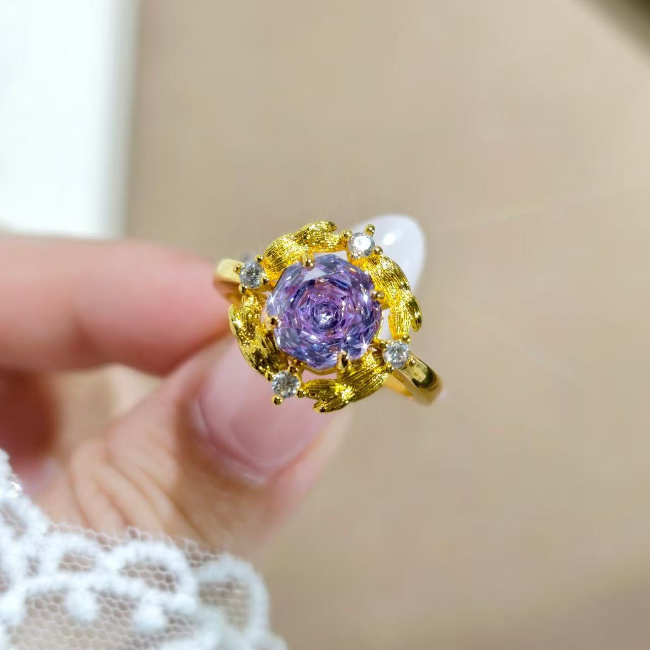 Octagon Rose Purple Zirconia Jewelry Set