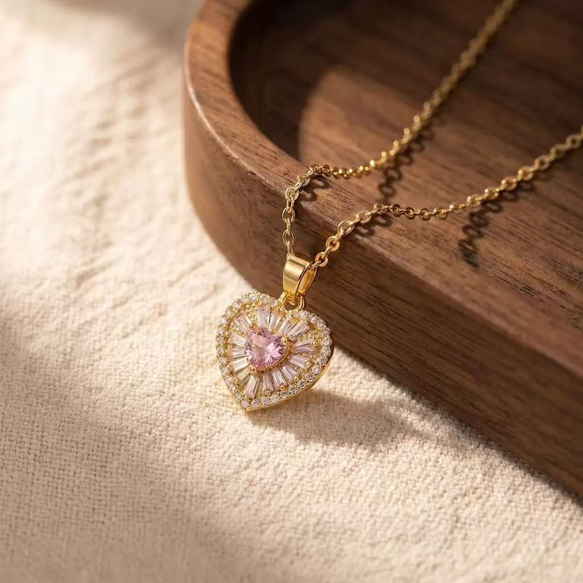 Copper Full Crystal Heart Necklace