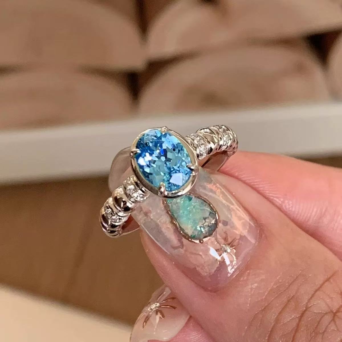 Ice Cut Aquamarine Zirconia Open Ring