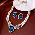Vintage Pearl Blue Teardrop Crystal Jewelry Set