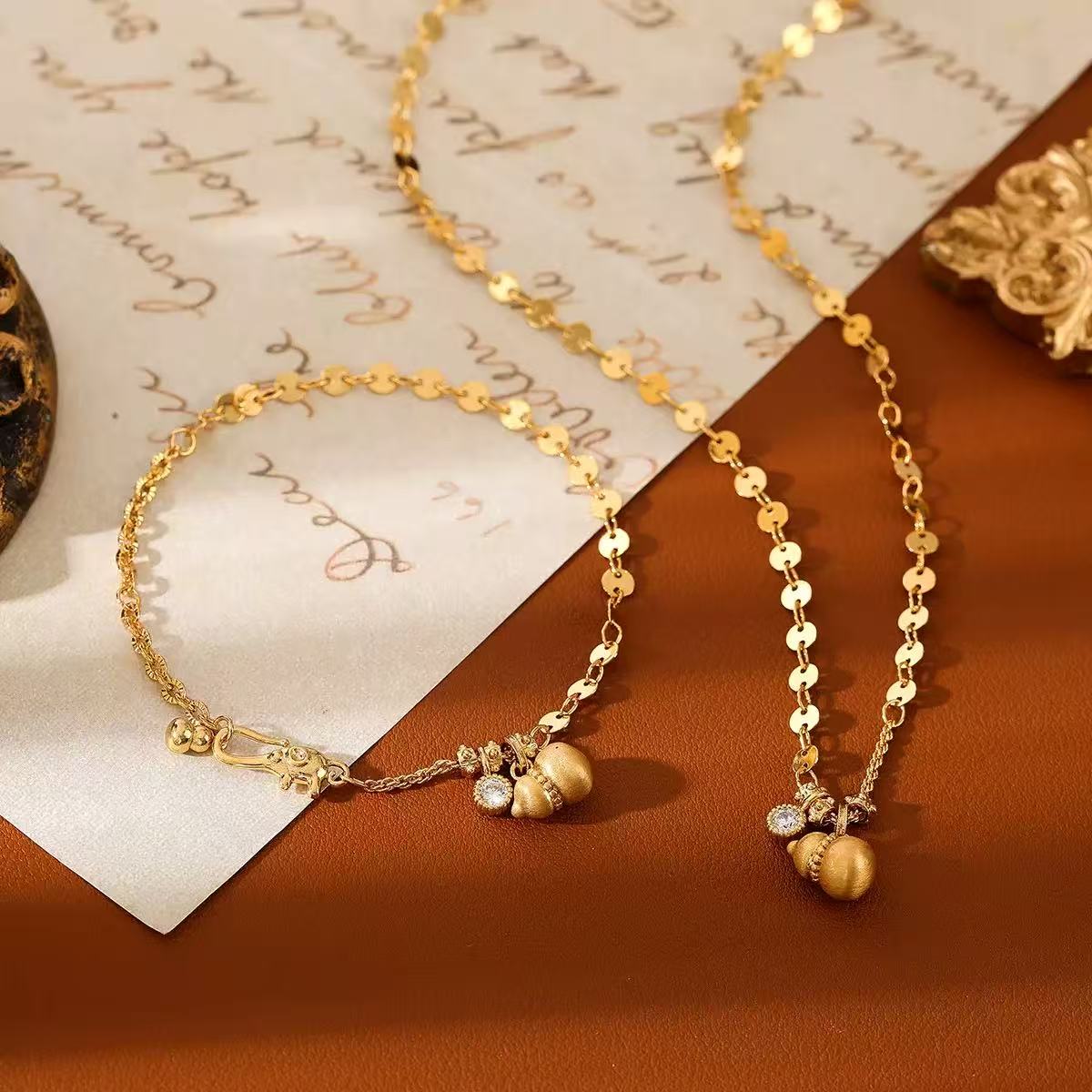 Copper Gold-Plated Brushed Gourd Necklace