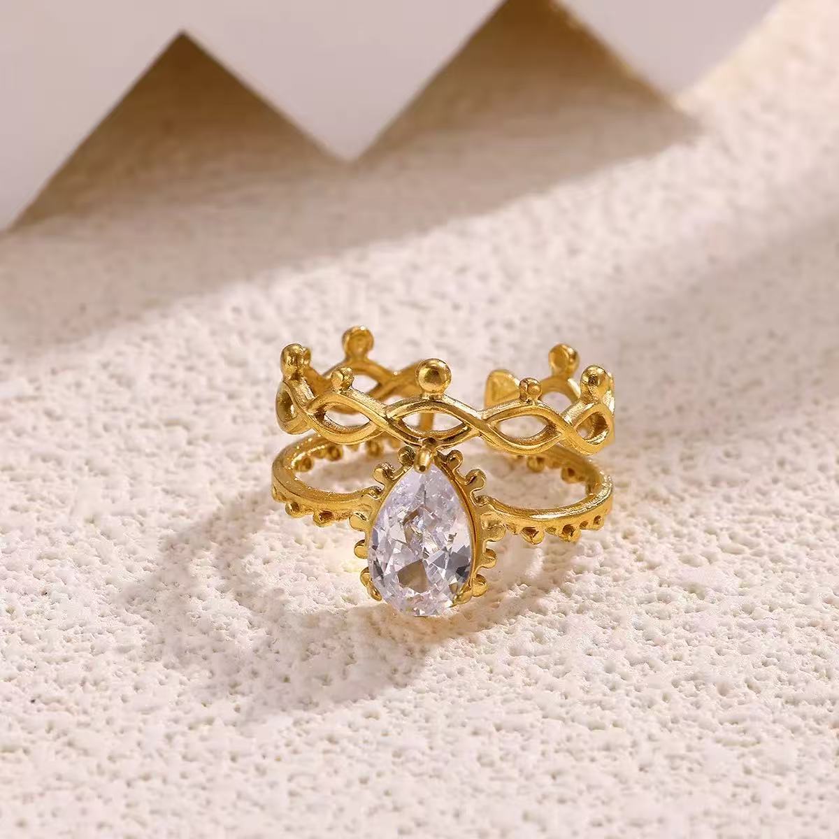 18K Gold Colorful Zirconia Open Ring
