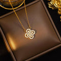 Copper Full Diamond Four-Leaf Clover Necklace