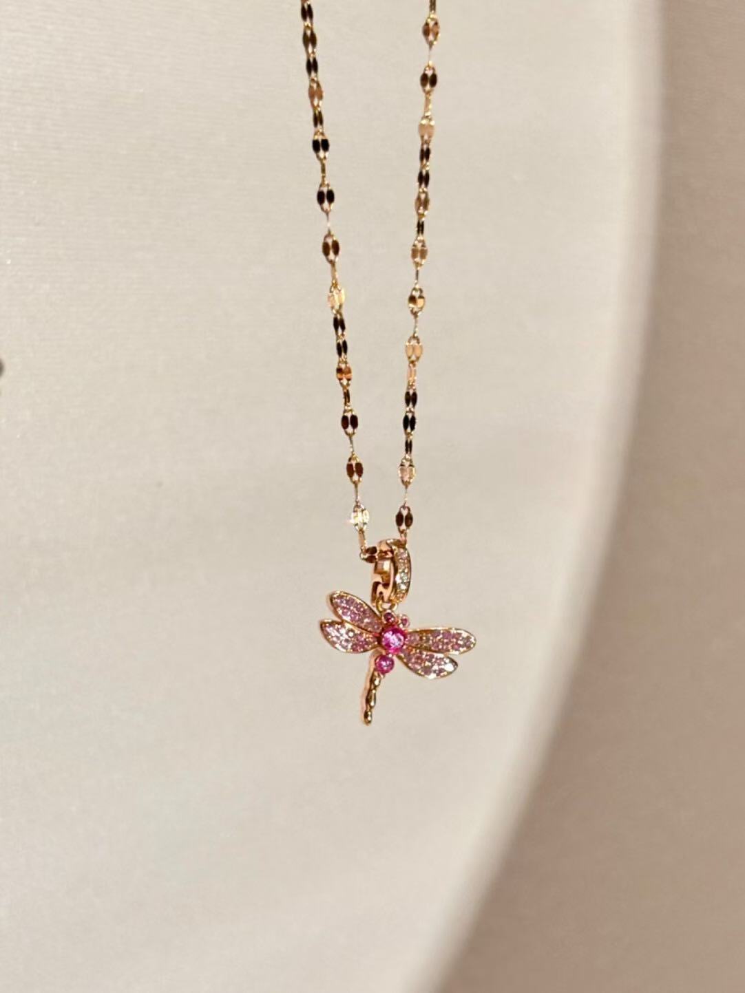 Sunset Red Dragonfly Necklace